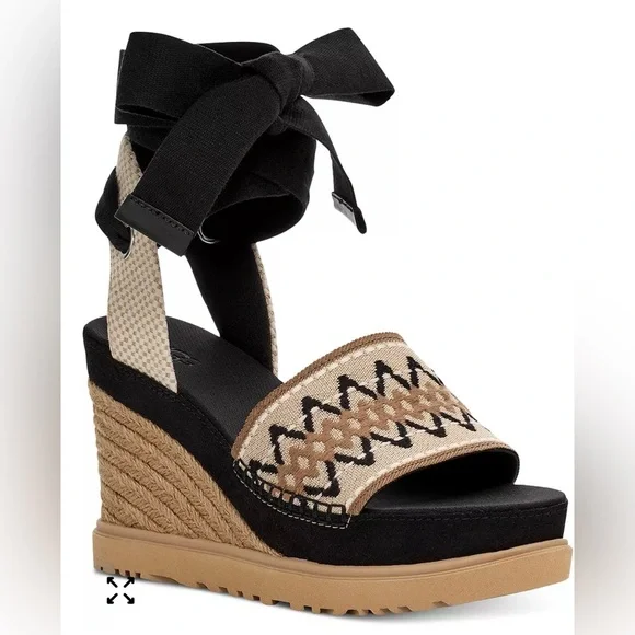 UGG Women's Abbot Ankle-Tie Espadrille Platform Wedge Sandals - Picture 2 of 9